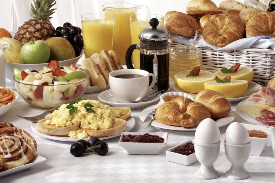 A catered breakfast spread from Vips Catering.