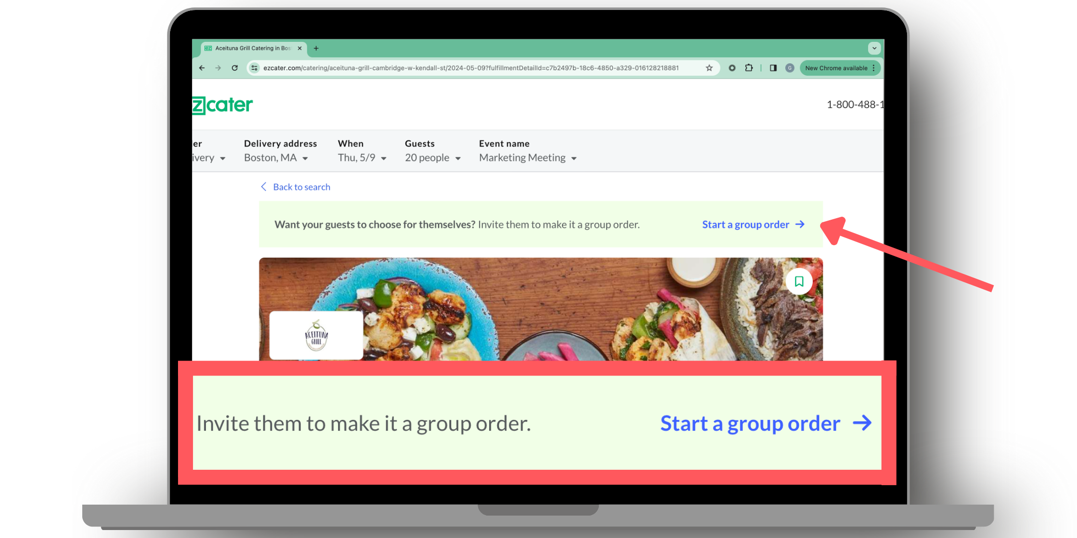 The "group ordering" feature on ezCater.