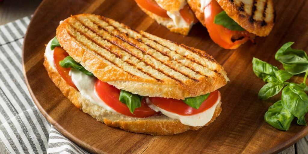 A tomato and mozzarella sandwich.