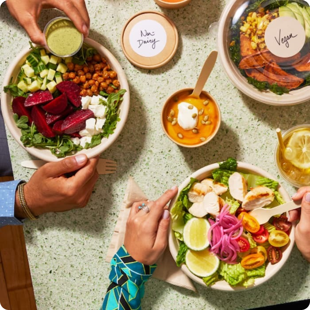 individually packaged salad bowls and soup